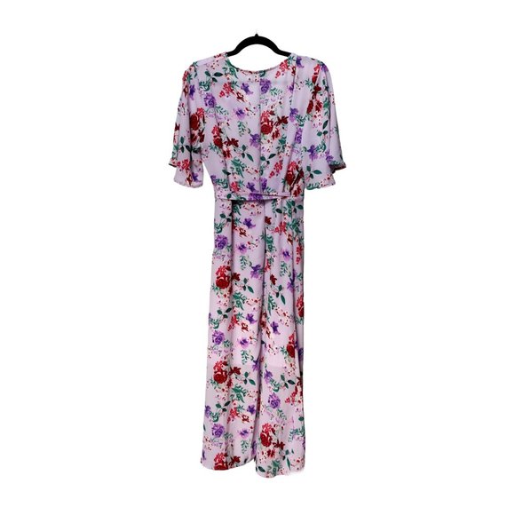 DONATE      Bobeau Wrap Dress Midi Floral  Short Sleeves L - Picture 3 of 3